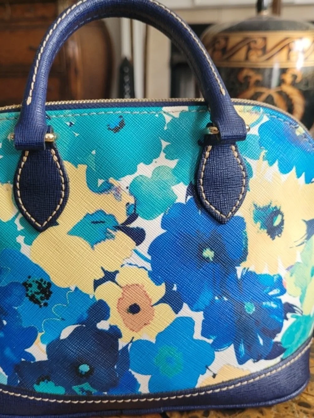 Dooney & Bourke Blue Floral Dome Satchel - Picture 2 of 11